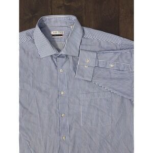 Van Heusen Men's Blue Bengal Stripe Button Shirt Long Sleeve Flex Collar Size 17